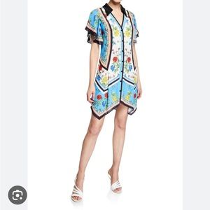 Alice + Olivia Conner Floral Print Handkerchief Hem Shirtdress WORN ONCE